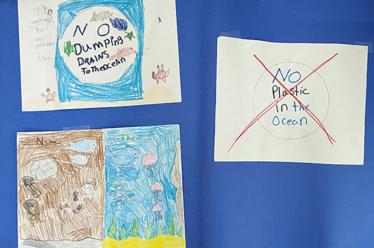 Posters about taking good care of our oceans drawn by children