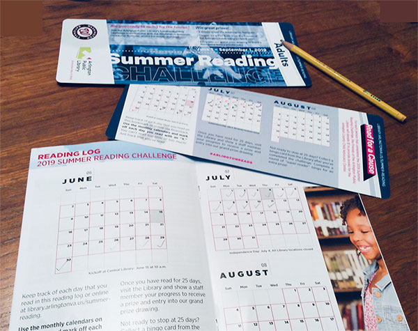 Close-up of summer reading challenge log sheet for kids