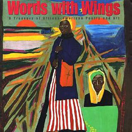 painted cover of Words With Wings painted cover of Words With Wings showing two women in front of sunsets.