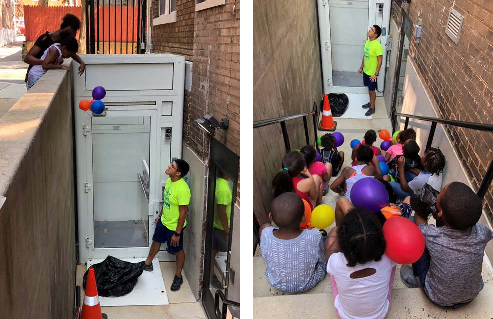 Kids at Washington DC youth summer program creating and testing a Mars lander