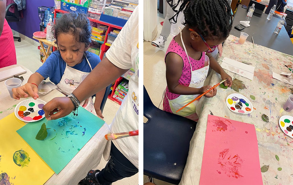 children making leaf prints