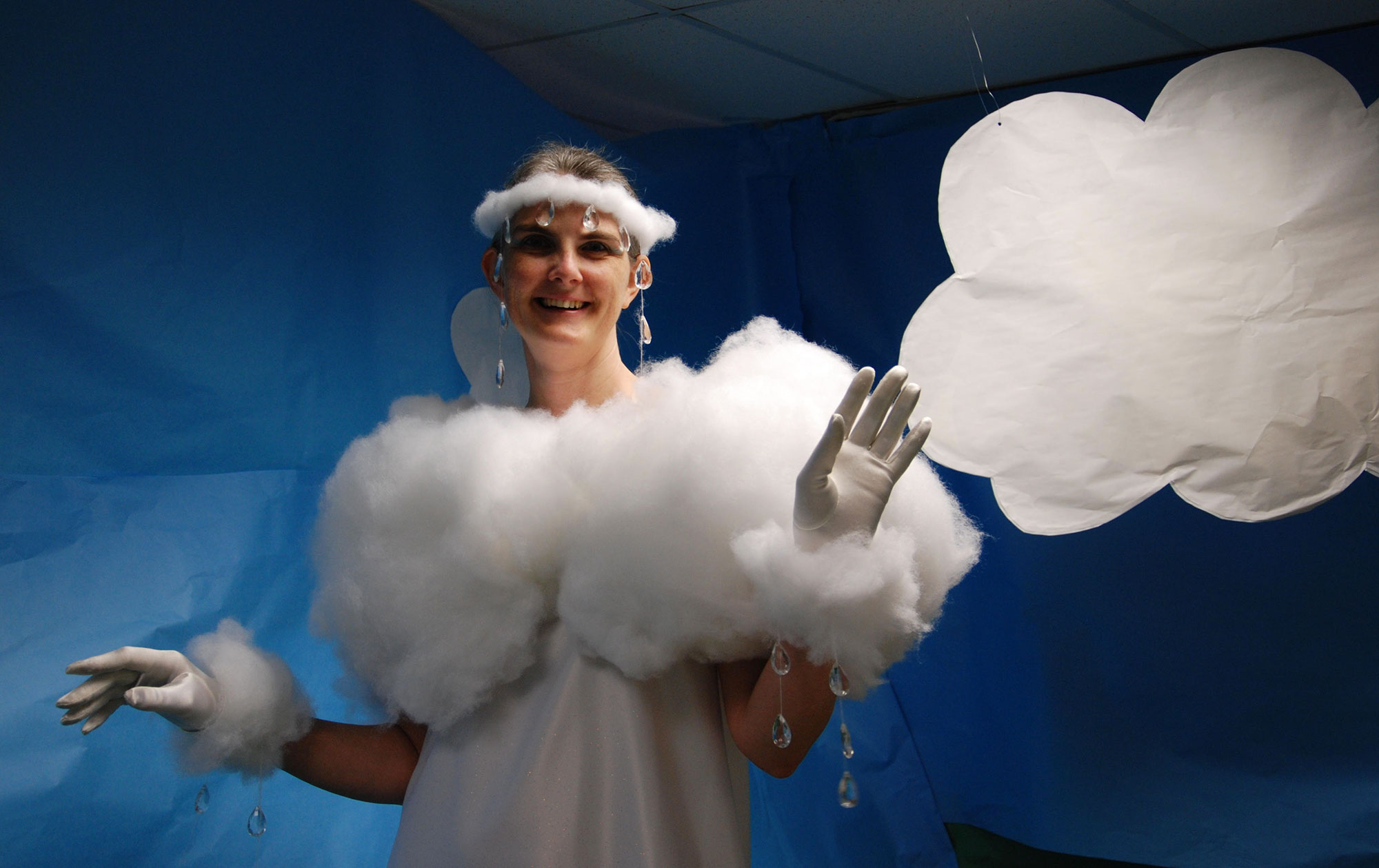 Woman dressed as a cumulus cloud