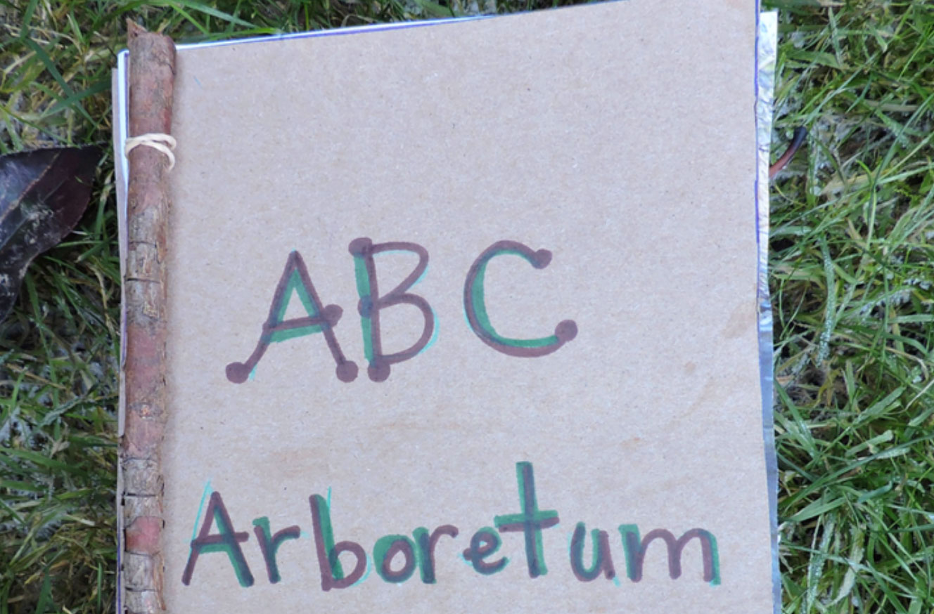 homemade nature book with twig and paper