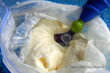 a ziplock bag full of ice cream