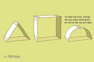 A drawing of index cards forming a triangle, square, and arch.