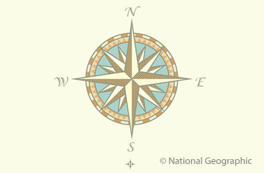 A drawing of a compass rose.
