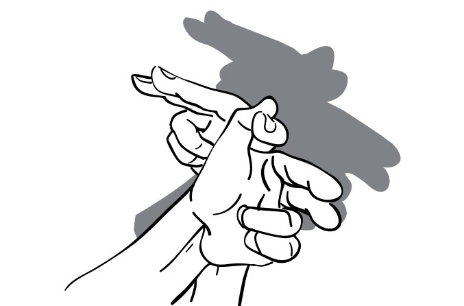drawing of a hand making a pteranodon shadow puppet