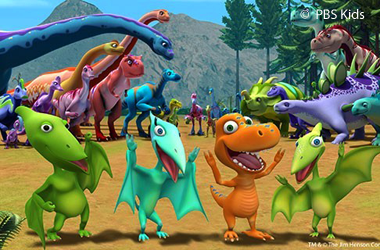 image of four cartoon dinosaurs