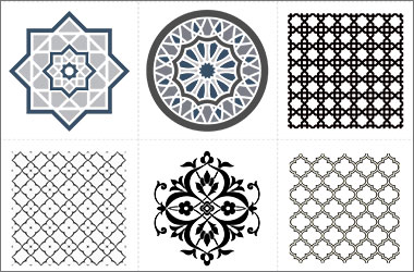 Six drawings of patterns.