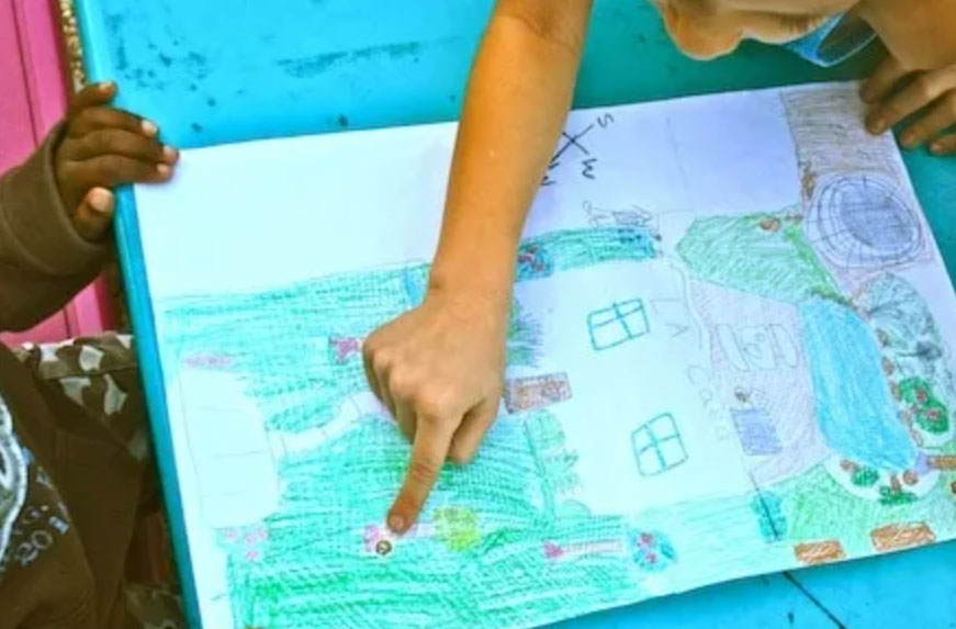 kid-drawn map of the backyard
