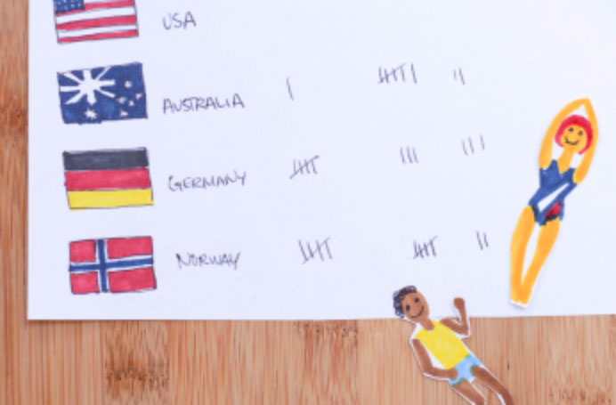 homemade olympic chart showing medal counts for each country