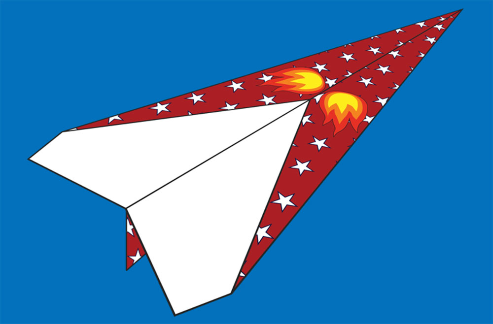 paper airplane with flame decoration