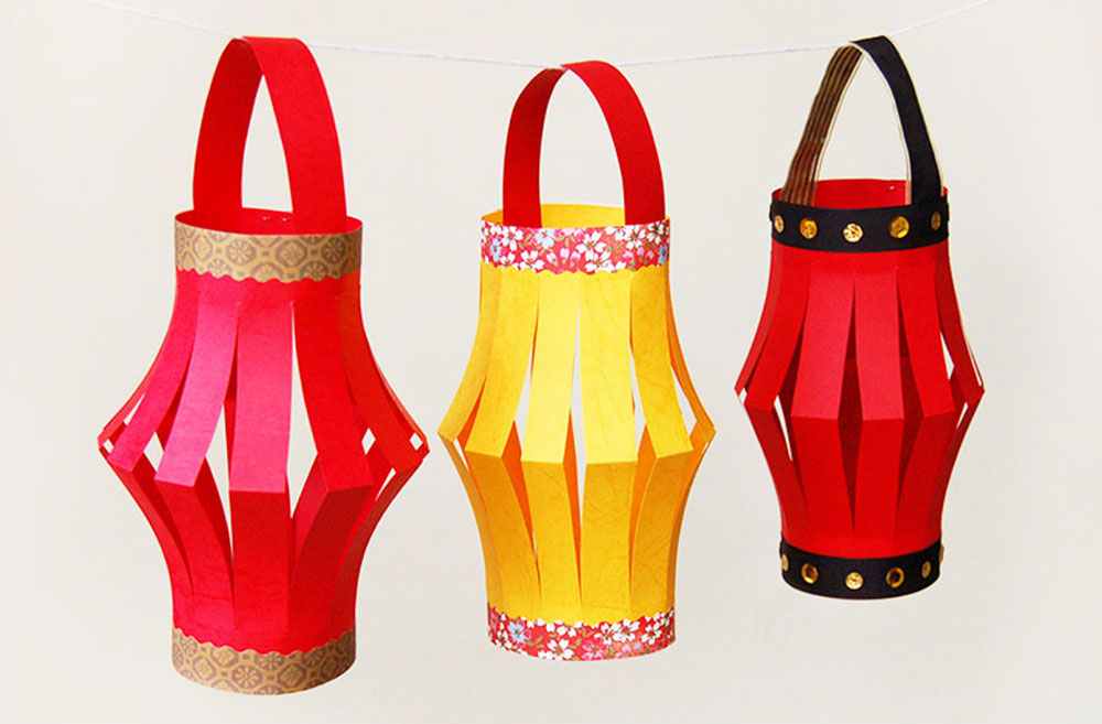 Chinese lanterns made out of red and yellow paper