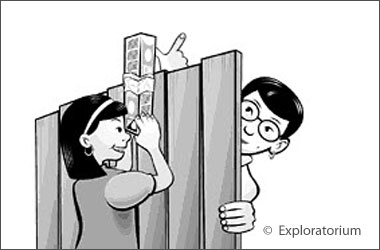 drawing of someone using a periscope to look over a fence