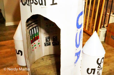 photo of a homemade cardboard rocketship