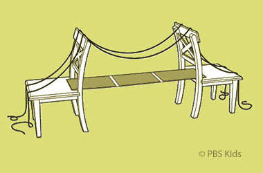 drawing of a homemade suspension bridge using two chairs
