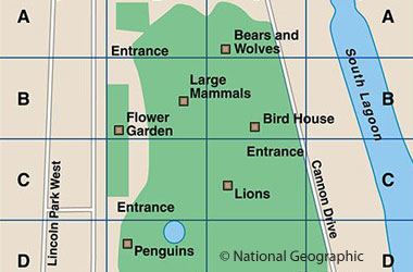 A simple map of animal locations in a zoo.