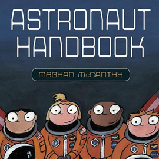 illustrated cover of Astronaut Handbook showing four children in spacesuits.