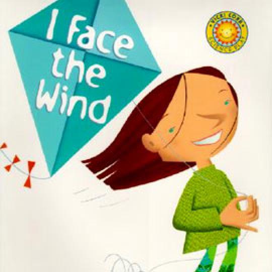 illustrated cover of "I Face the Wind" showing young child holding a kite