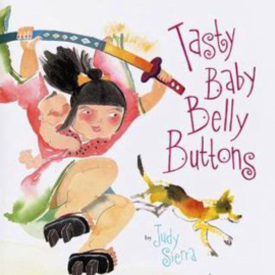 cover of "Tasty Baby Belly Button" showing a dog and girl with a sword