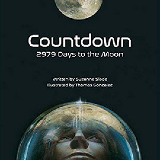 illustrated cover of Countdown showing man in space helmet looking up at the moon.