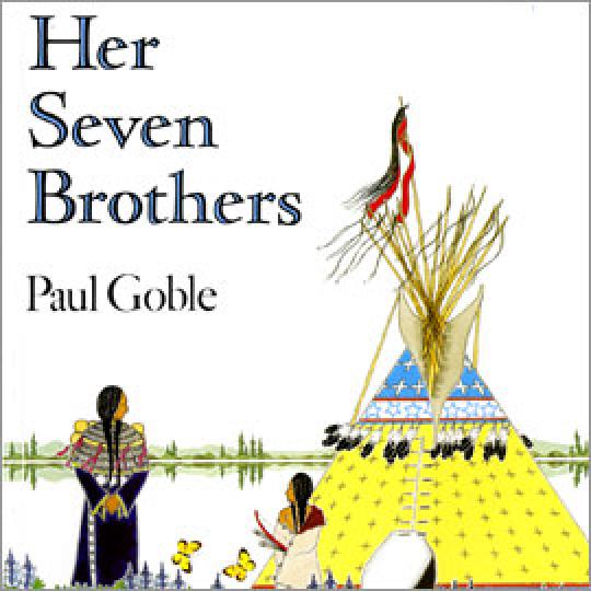 cover of "Her Seven Brothers" showing two people outside a teepee tent