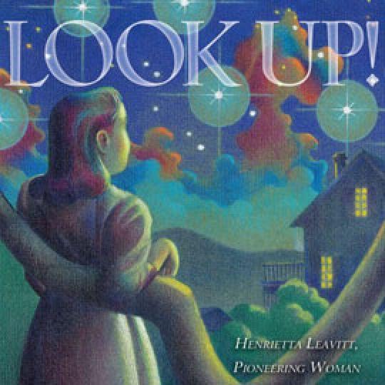 illustrated cover of "Look Up" showing girl looking up at the night sky