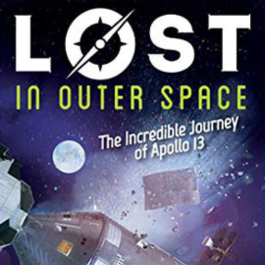 Illustrated cover of Lost In Outer Space showing spaceship and debris in space.