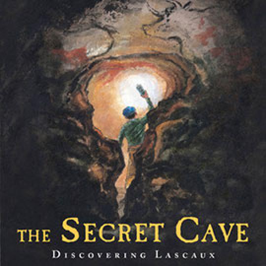 illustrated cover of The Secret Cave showing person holding lantern as they enter a cave.