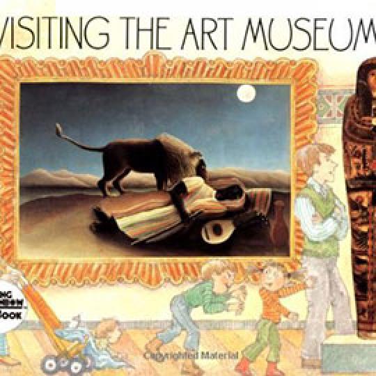 illustrated cover of Visiting the Art Museum showing family in front of a painting of a lion