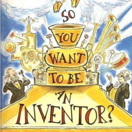 cover of "So You Want To Be an Inventor" showing musical instruments and two men on the phone