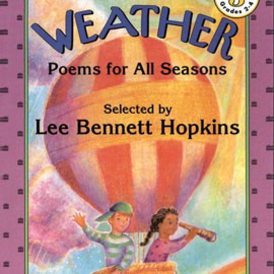 cover of "Weather: Poems for All Seasons" showing kids in a hot air balloon