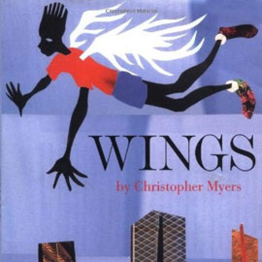 cover of "Wings" showing boy flying with white wings