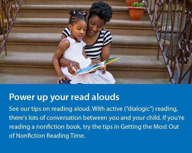 a woman and young girl sitting on the steps and reading and text saying Power Up Your Read Alouds.