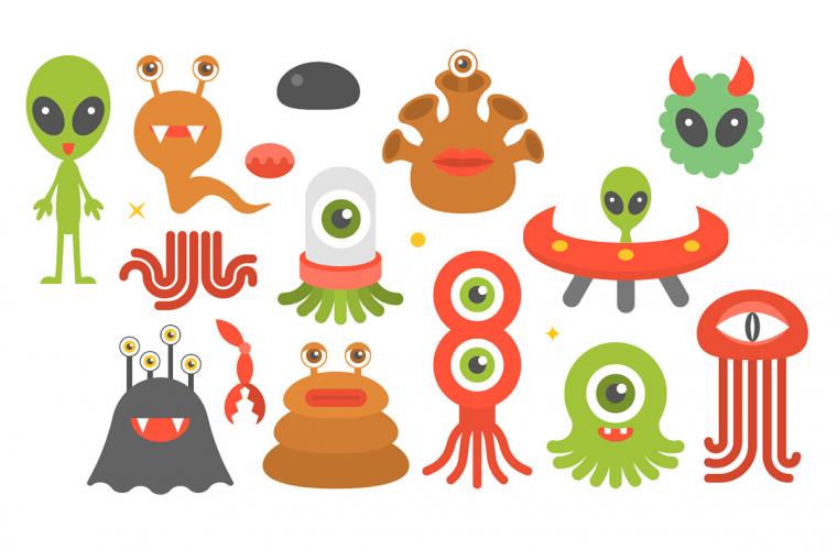 colorful icons of Martian creatures