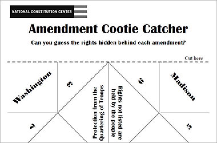 Amendment cootie catcher or fortune teller foldable worksheet