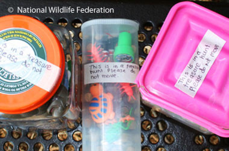 Closeup of geocaches