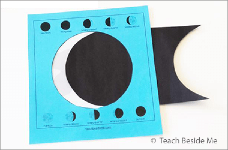 photo of a paper slider that illustrates the phases of the moon