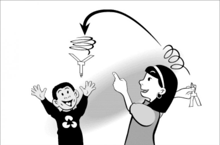 drawing of two children playing with a rotocopter