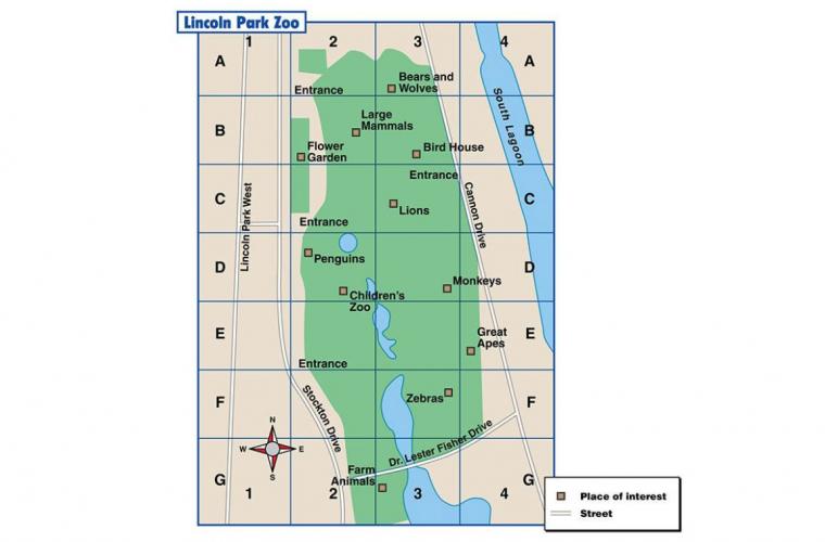 A simple map of animal locations in a zoo